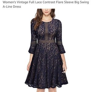 Vintage lace, flare sleeve, a-line dress.